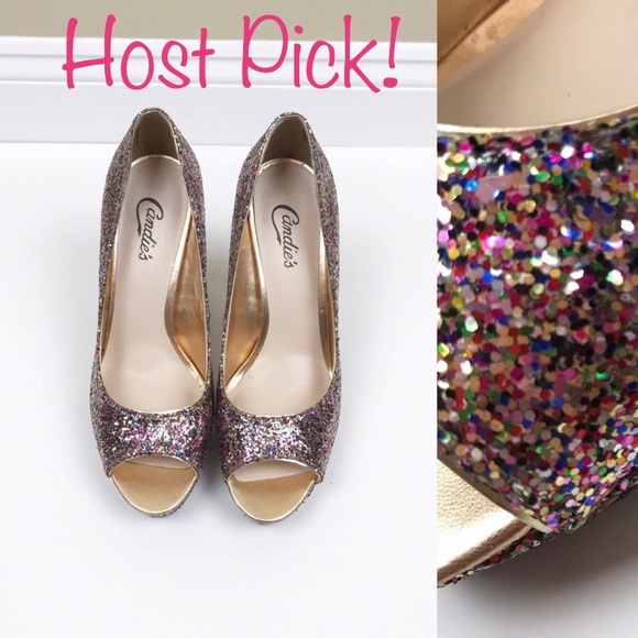 multicolor glitter heels